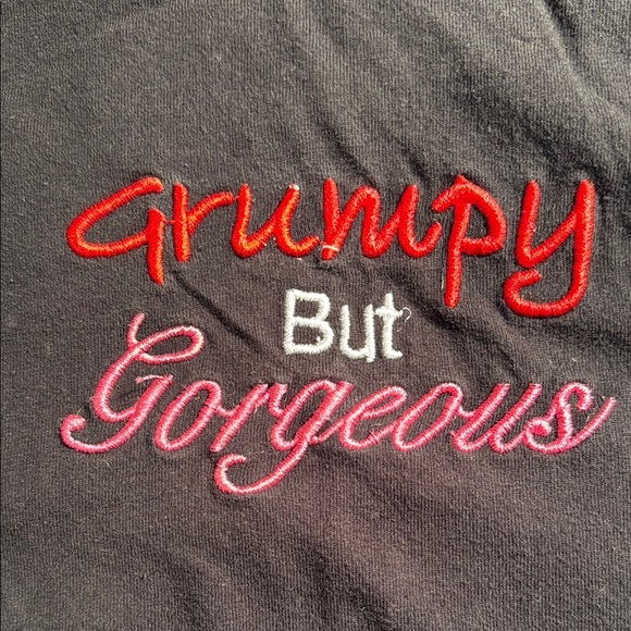 Black Gown Sleepwear with Pink/Red Embroidery, side slit, Size 1X (XL), Preowned - Picture 8 of 9